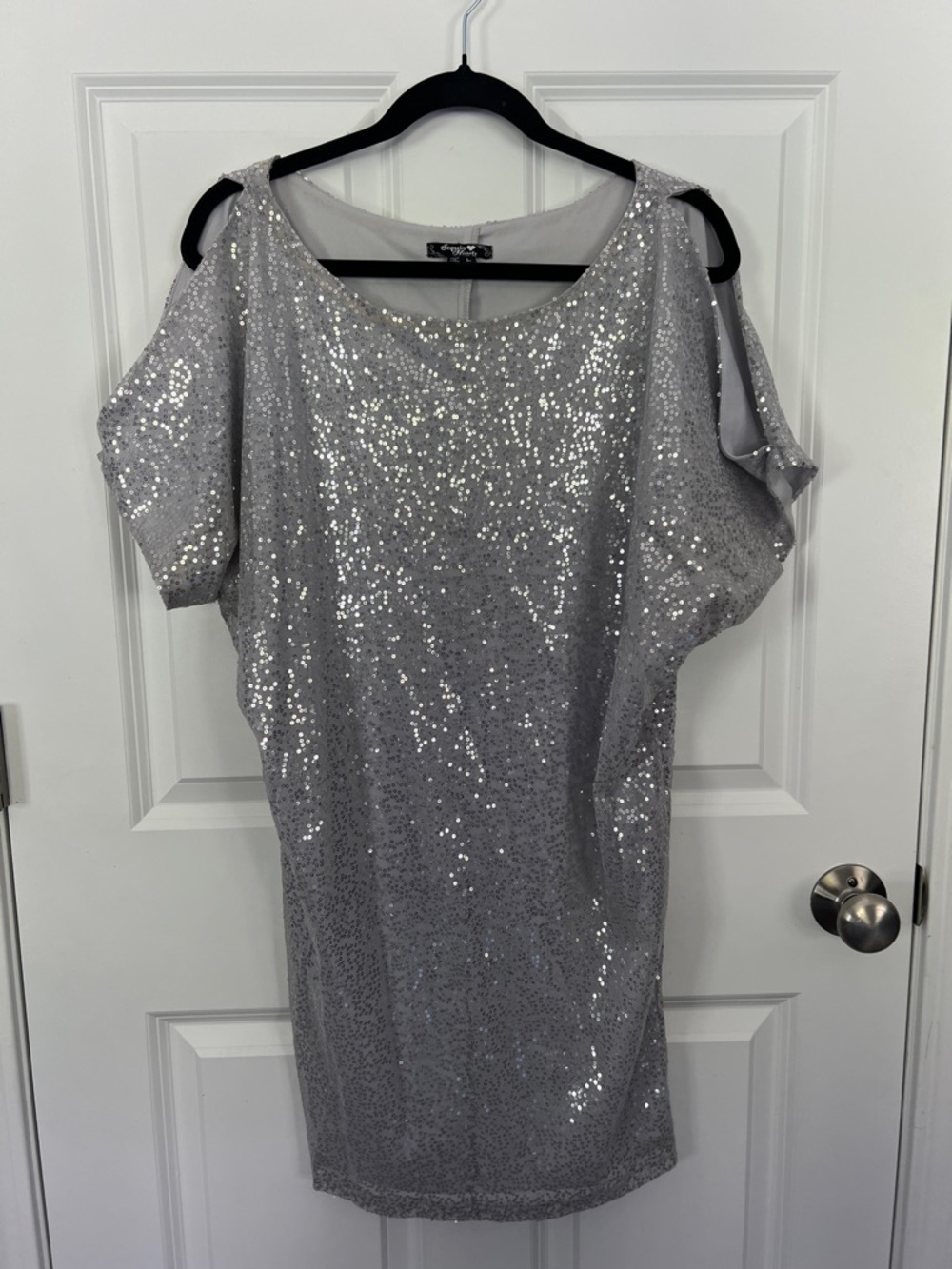 Sequin Hearts Silver‎ Cold-Shoulder Mini Dress